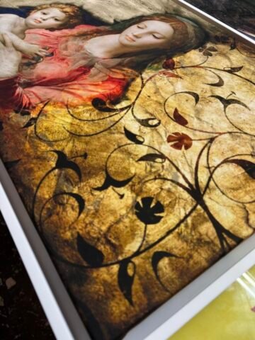 white float frame - detail Sacred subject on canvas